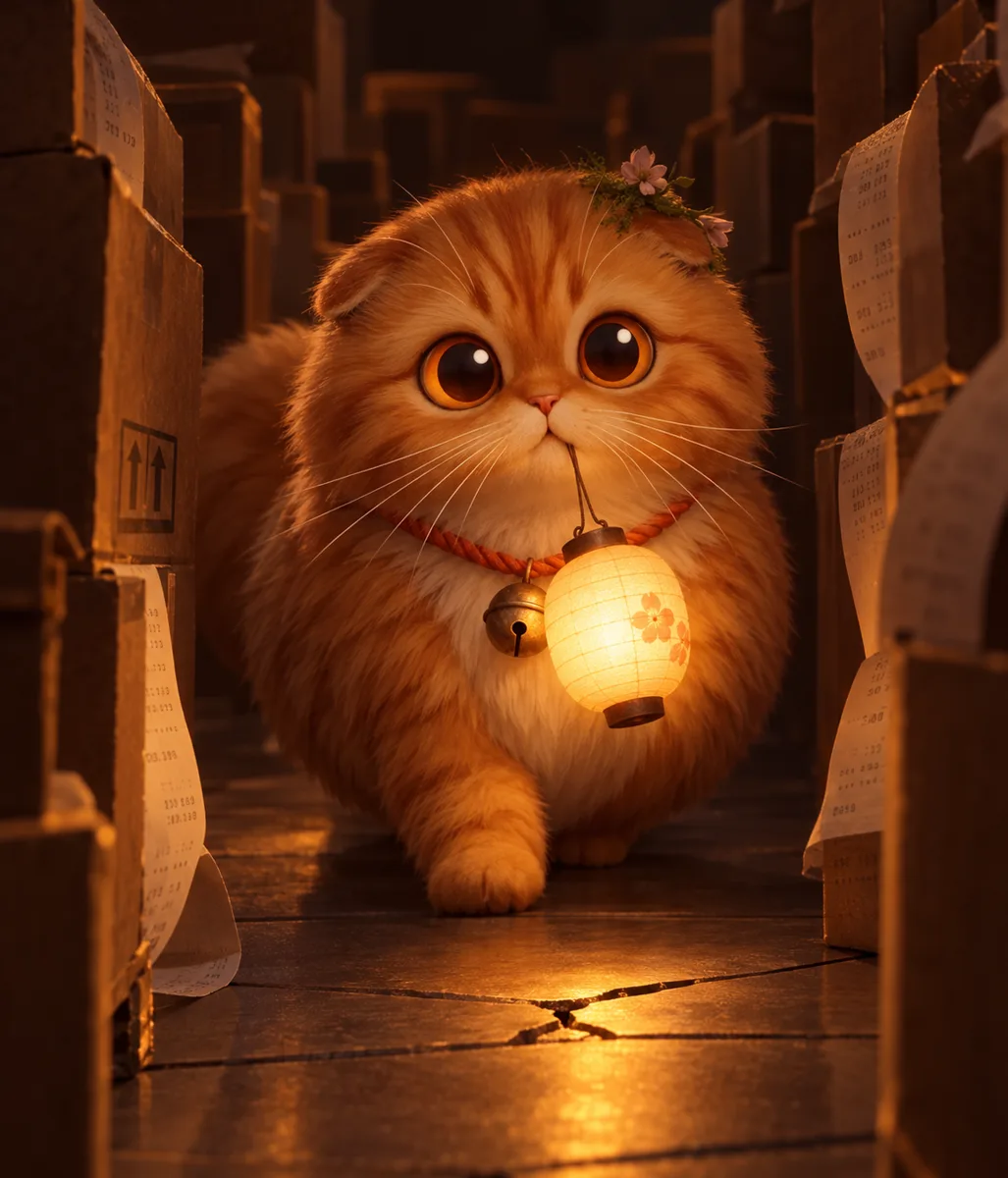Miruto carries a lantern through a maze of boxes and finds a crack in the floor